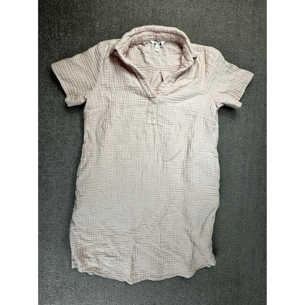 Three Dots Dress Small Pink Muslin Cotton Gauze Short Sleeve Shift Pockets